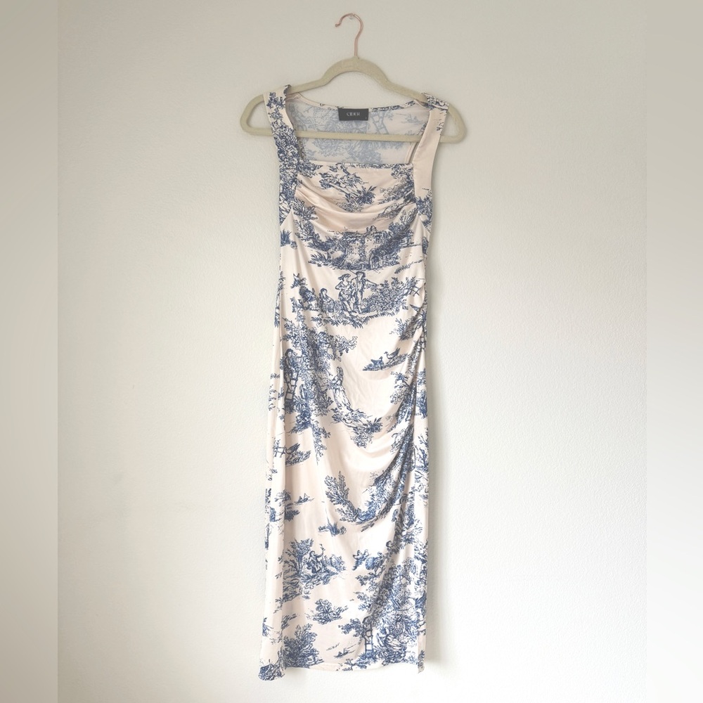 CIDER Toile de Jouy Ruched Split Maxi Dress